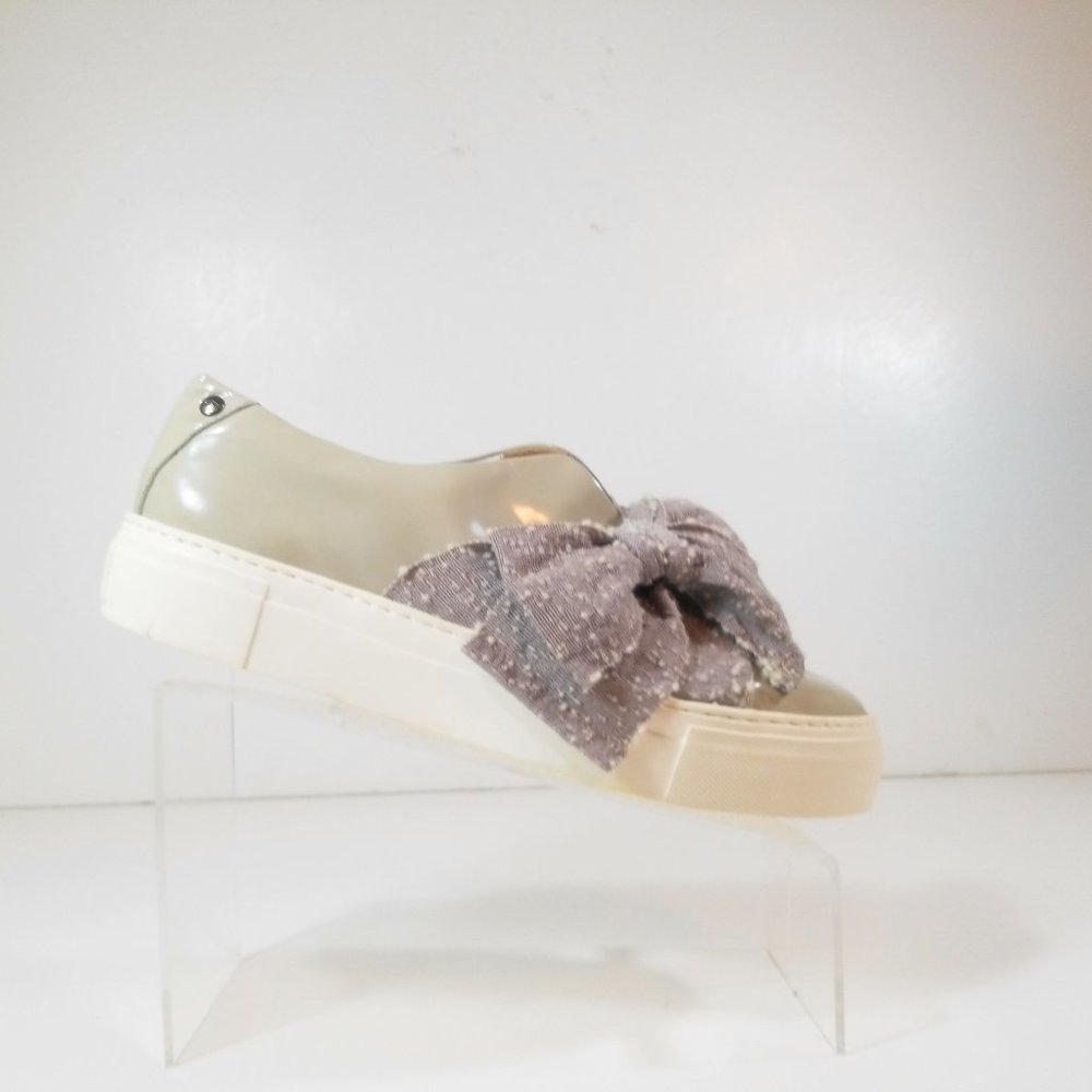 New AGL Women Gray Slip On Fashion Patent Leather Platform Bow Sneakers Size 41